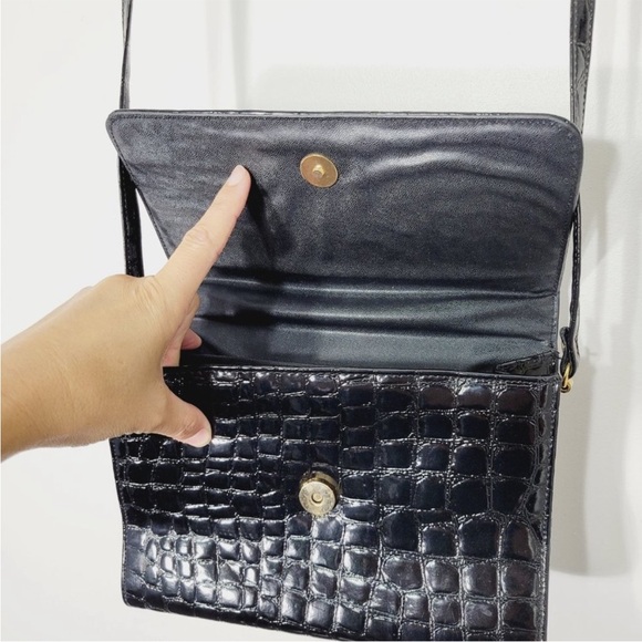 CABRELLI VINTAGE RECTANGULAR CROSSBODY PURSE FAUX GATOR CROCODILE TEXTURED BLACK - Picture 3 of 11